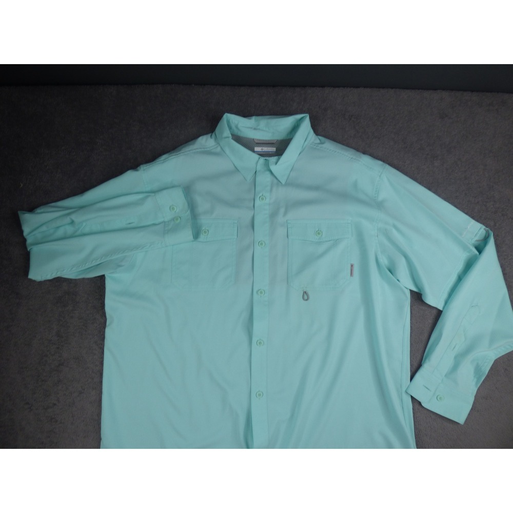 Columbia PFG Mens XL Long Sleeve Fishing Shirt Aqua Blue Ripstop Button Down